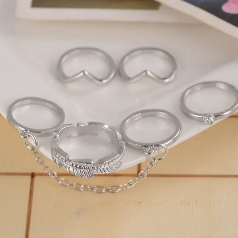 SILVER Lulu Midi 5 Rings SET With Gift Bag - Picture 5 of 7